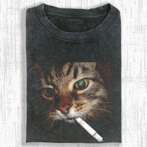 Retro Funny Cat Shirt,  Cat Meme Graphic Black Tee